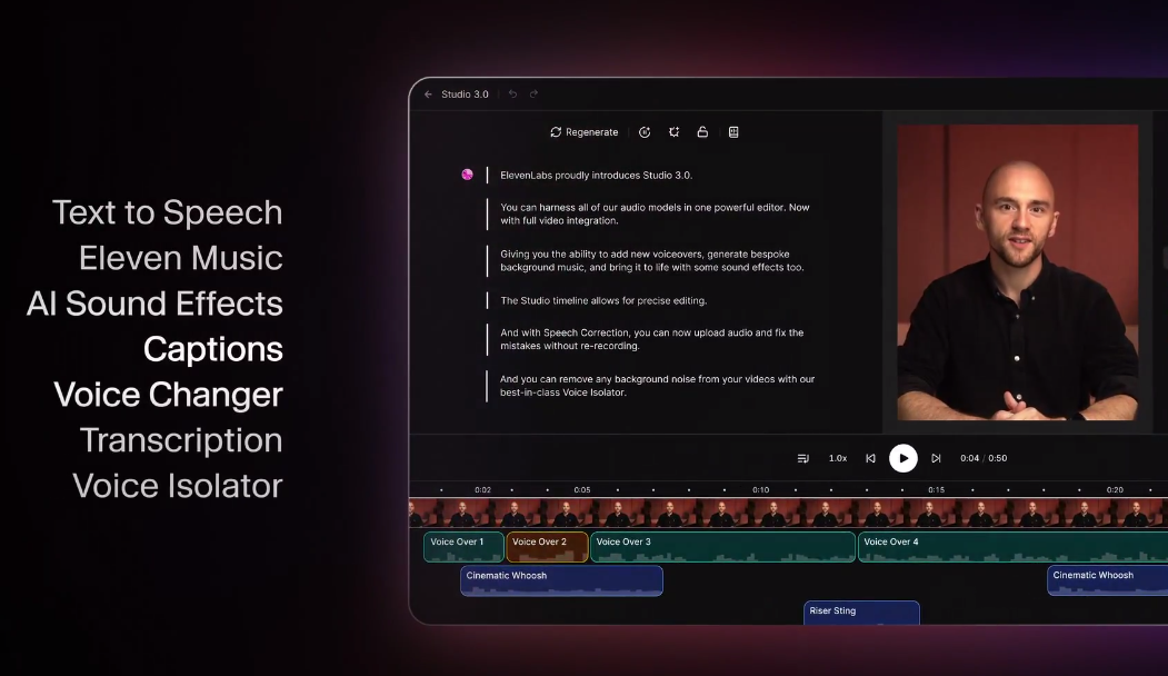 Studio 3.0 від ElevenLabs - аудіоредактор для відео